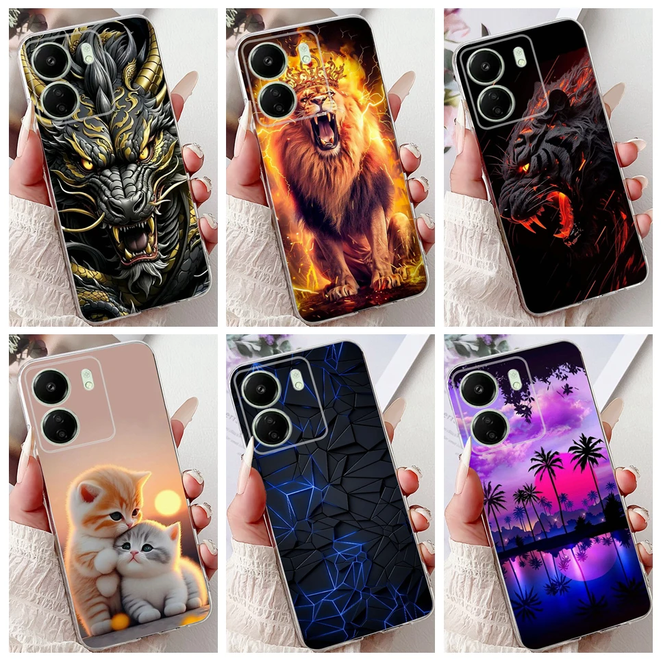 Cool Style Tiger Dragon Pattern Phone Case For Xiaomi Redmi 13c 4G 13c 5G Redmi13 Clear Soft Silicone TPU Back Cover Transparent