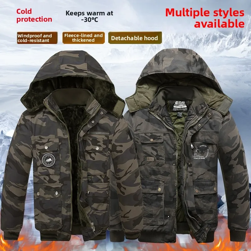 

Утепленный комплект рабочей одежды из чистого хлопка для мужчин: куртка и брюки, зимний, для сварки, с защитой от жары, камуфляжный, на фланелевой подкладке, комбинезон