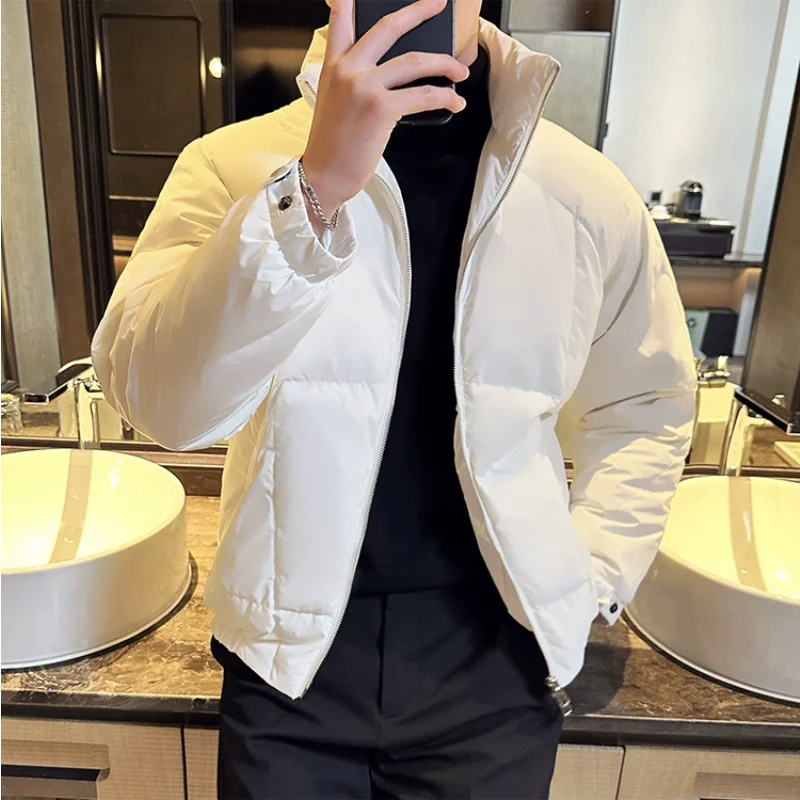 Winter White Duck Down Padded Coats Fashion Men's Short Style Stand Collar Casual Thick Outdoor Warm Jacket Streetwear