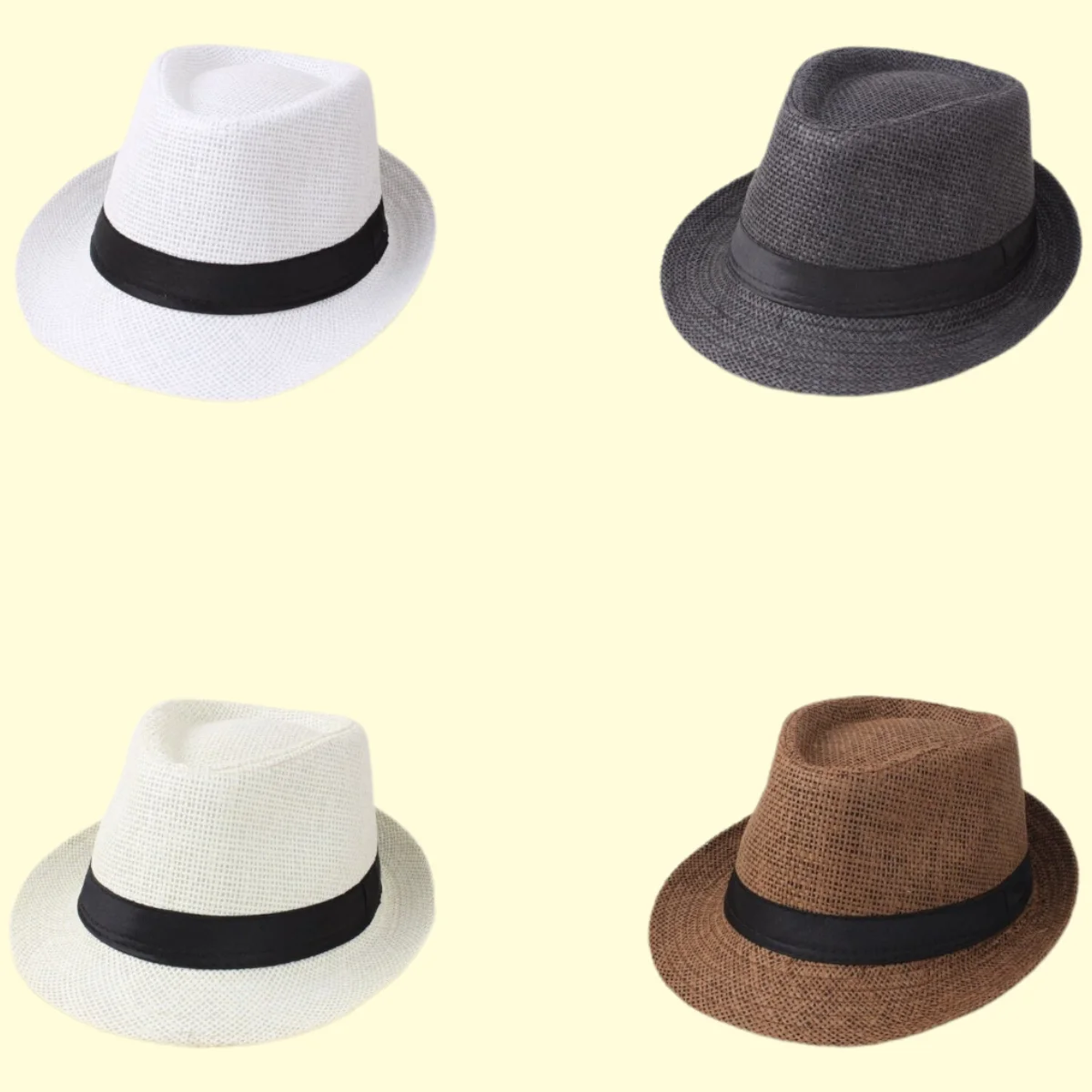 

Man Simple Solid Color Top Hat Tourism Trendy Leisure Vacation Beach Hat Breathable British Fashion Grass Weaving Sunshade Hat