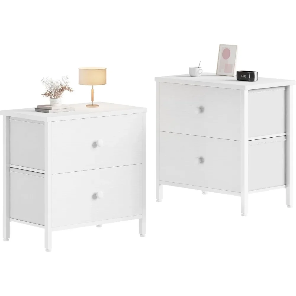 White bedside table 2-piece set, 2 drawer dressers, small dressers for bedroom bedside tables, coffee table with drawers, modern