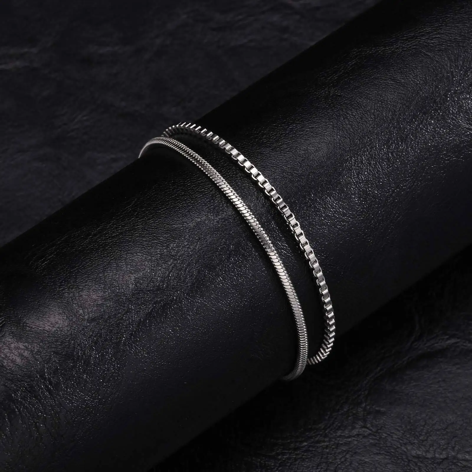 Vnox Simple Adjustable Snake Chain Bracelets for Men, Stainless Steel Box Link Chain Bracelet, Minimalist Metal Wristband Gift