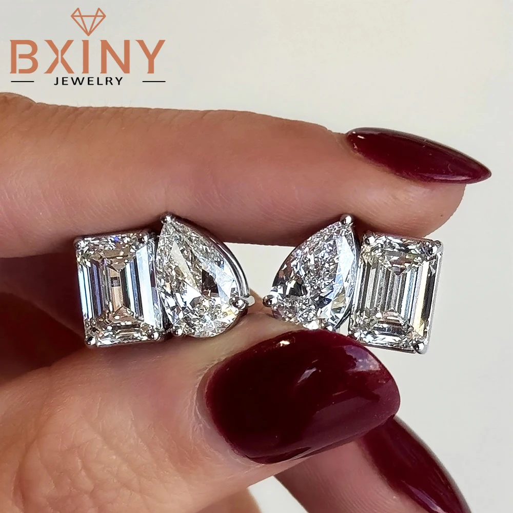 BXINY Smaragd- & Tropfenschliff Moissanit-Ohrstecker S925 Silber Toi et Moi Diamant-Ohrstecker für Damen Geschenke Schmuck GRA-zertifiziert
