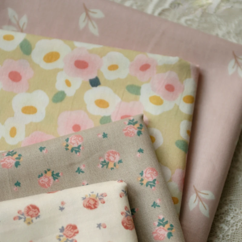 160x50cm Gentle Cream Small Rose Floral Twill Cotton Cloth Dress Clothing Fabric Handmade Diy