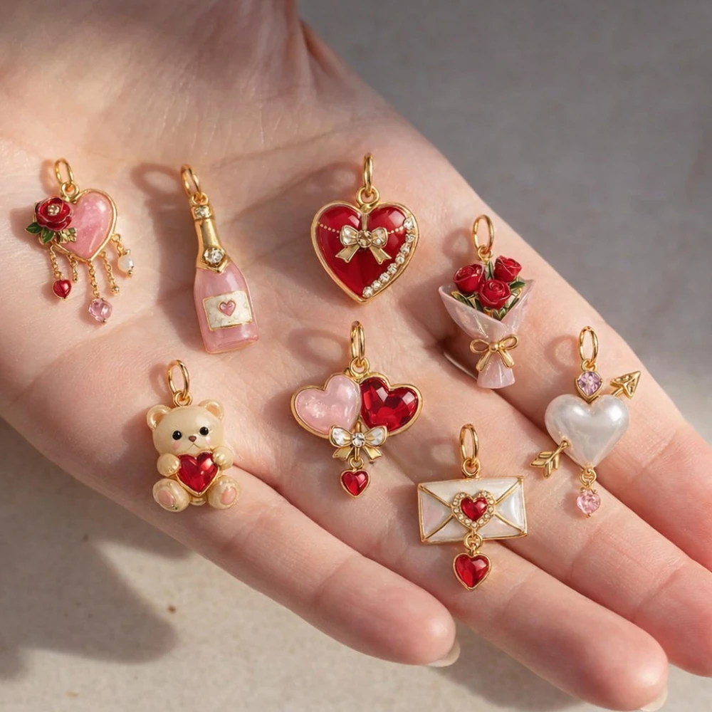 Neue modische und beliebte Valentinstags-Rosen-Liebesbouquet-Umschlag-DIY-Anhänger-Charms für Schmuck. – Detail 1