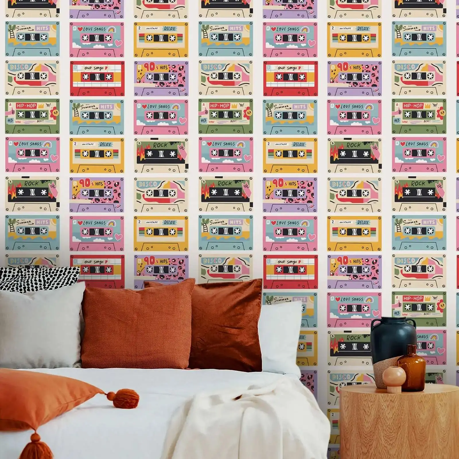 لفة ورق حائط بشريط صوتي عتيق، ورق حائط بنمط ملون للديكور المنزلي، جدارية جدارية غير منسوجة أو ذاتية اللصق تقليدية #2