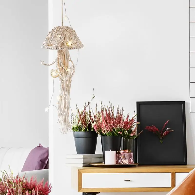 مكرامية حلم الماسك قنديل البحر المنسوجة معلقة حلم الماسك الديكور طويل شرابة قنديل البحر حلم الماسك مع سلسلة أضواء #5