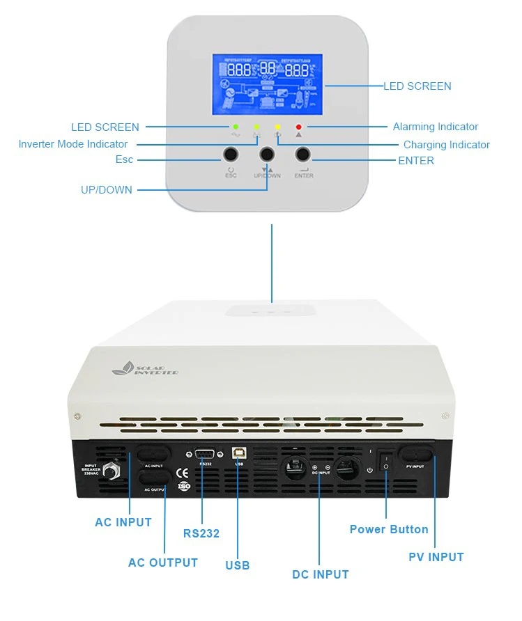 5kw 48V Hybrid Solar Inverter 80A MPPT Charge Controller Pure Sine Wave Off Grid Power Converter Works Without Battery System