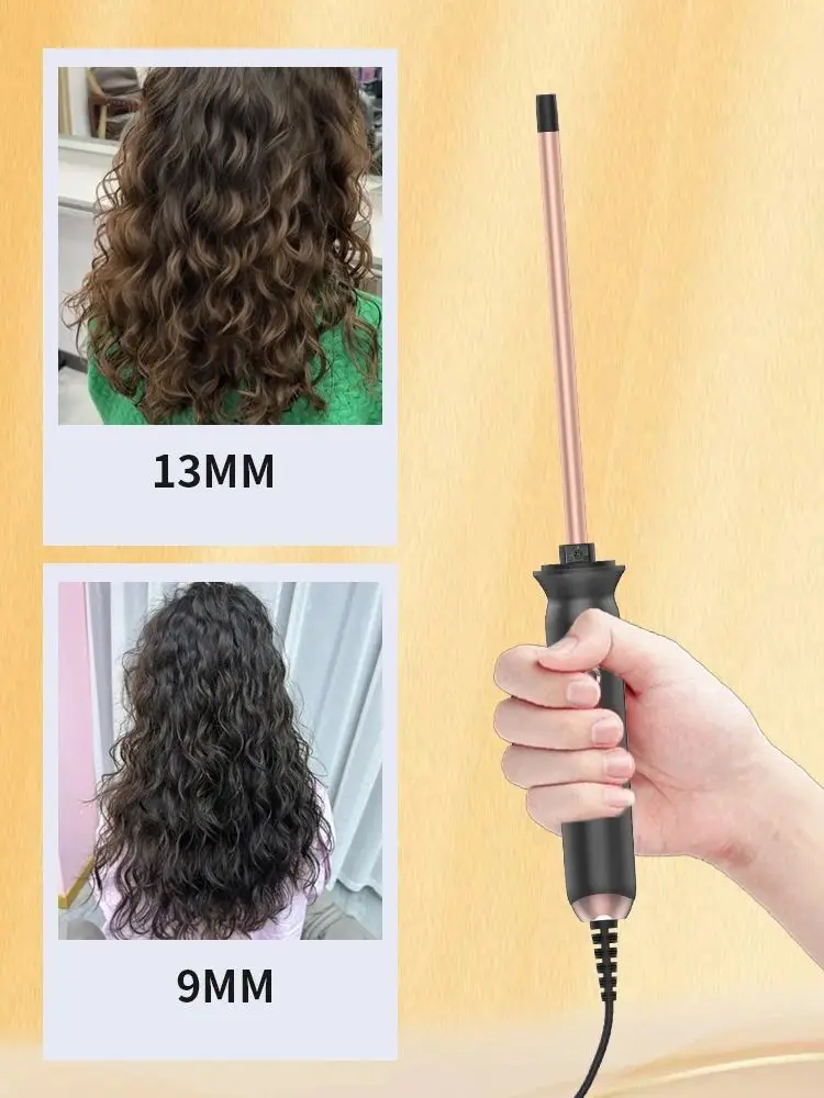 Fer à friser 0,35 pouce avec prise EU, chauffage rapide PTC, 4 niveaux de température réglables, baguette de coiffage professionnelle pour boucles de laine