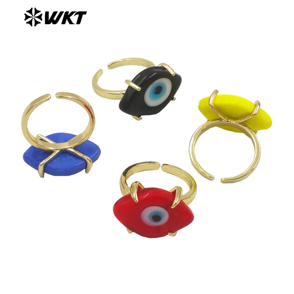 WT-MPR088  WKT 2024 Attractive Devil Eye Shell 18K Gold Plated Resin Ring Adjustable Birthday  Jewelry Round Design New