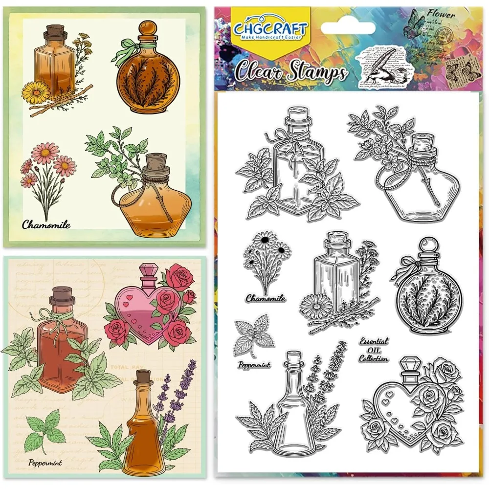 1PC Flasche Klare Stempel Pflanzenflasche Transparente Stempel Blume Klare Stempelsiegel für Kartenherstellung DIY Scrapbooking