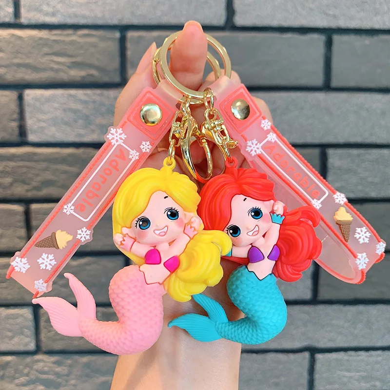 Porte-clés princesse sirène en Silicone, breloques de poupée, breloques de téléphone mignonnes, tentures de sac, porte-clés de voiture, Figurine, accessoire de sac à breloques, cadeaux