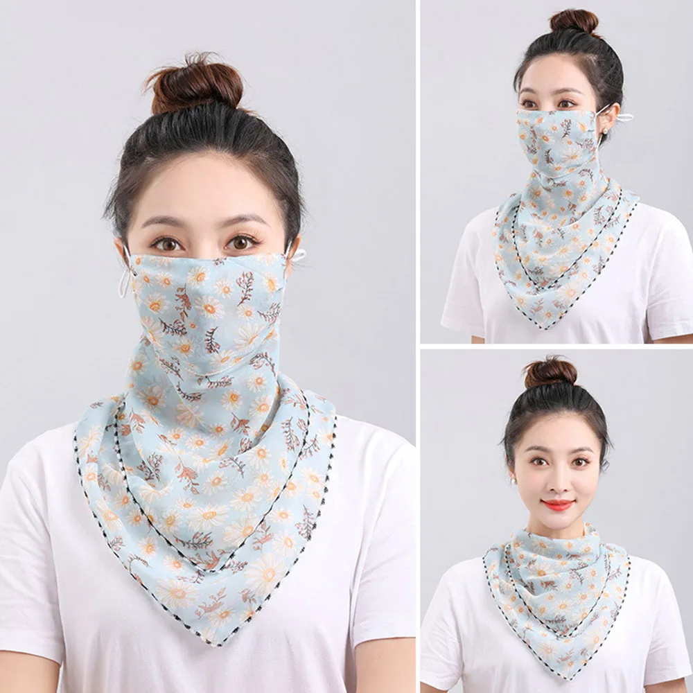 Women Summer Sunscreen Floral Neck Wrap Cover Face Cover Sun UV Protection Neck Scarf Driving Cycling Ear Hanging Sunscreen Mask