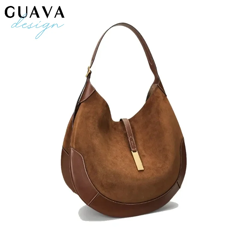 

Новая женская сумка подмышки, замшевая сумка из искусственной кожи, дизайнерская сумка для пельменей, модная сумка через плечо сзади в форме полумесяца