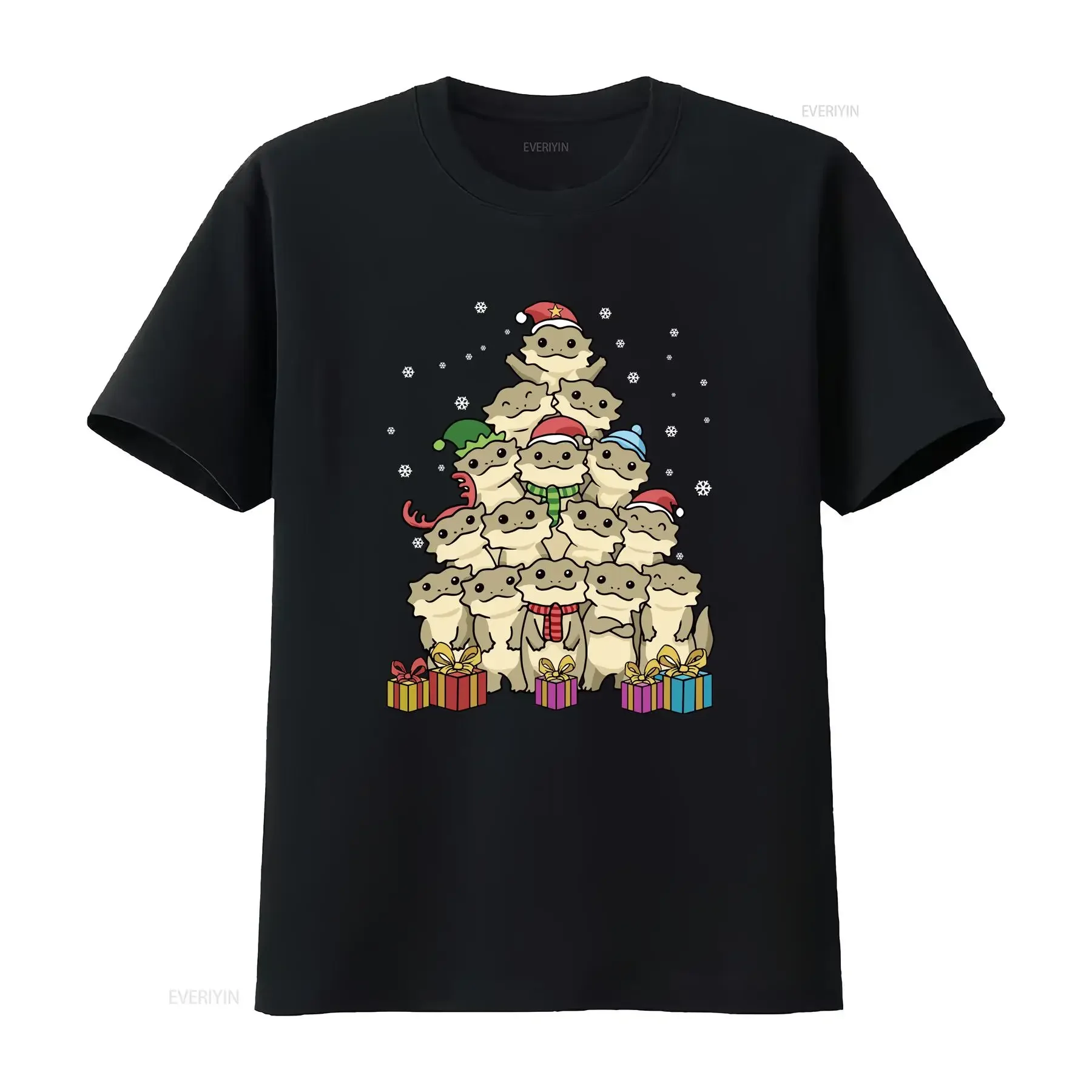 Bearded Dragon Christmas Tree T shirt vintage Washed Unisex Top For Everyday Wear streetwear Slightly Casual Breathable