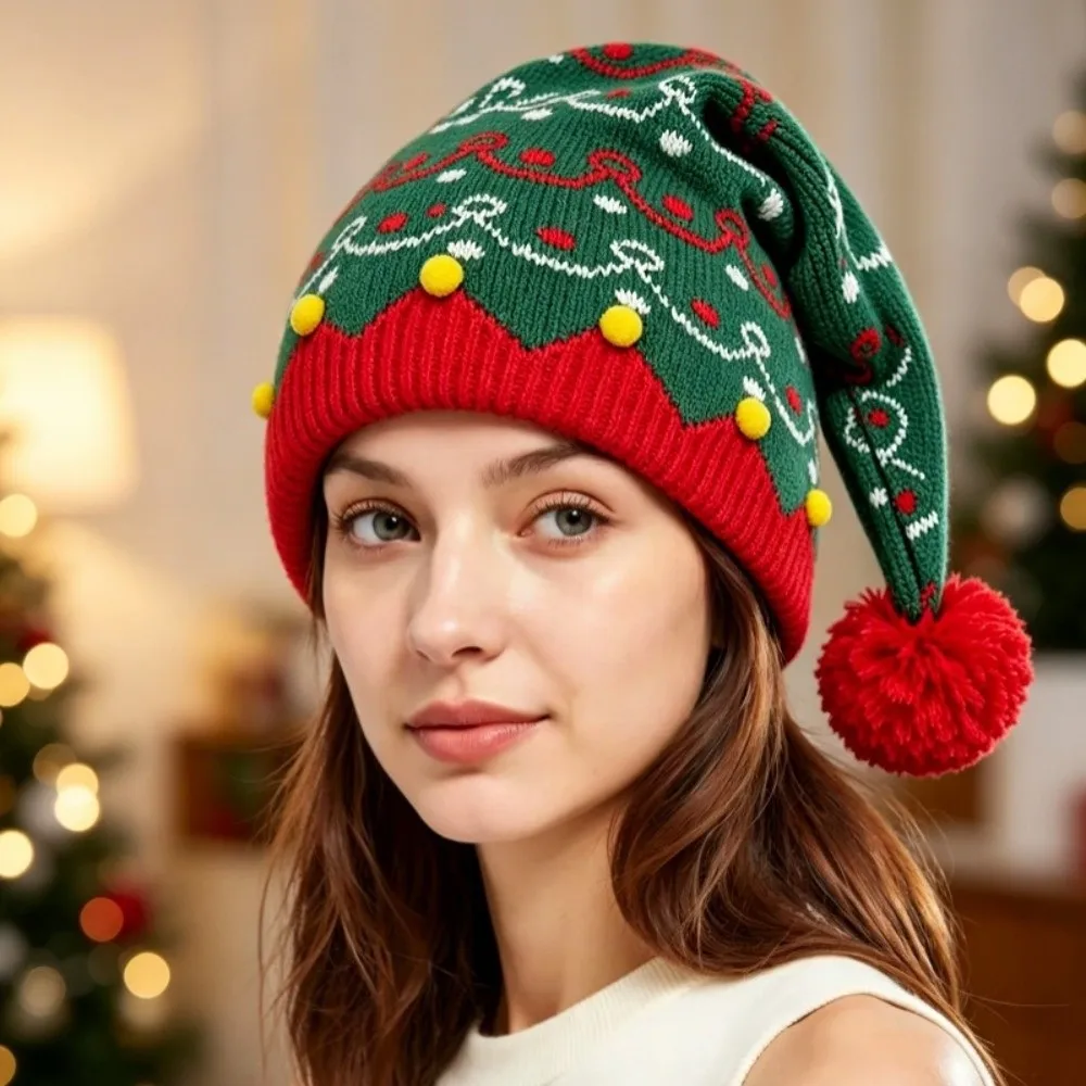 Jacquard Christmas Hat Red Green Patchwork Color Christmas Tree Knitted Wool Cap Parent Child Hat Warm Christmas Knitting Hat