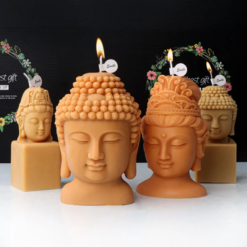 3D Buddha Maitreya Bust Portrait Candle Silicone Mold Buddha Head Sculpture Abstract Art Candle Making Plaster Resin Mould Decor