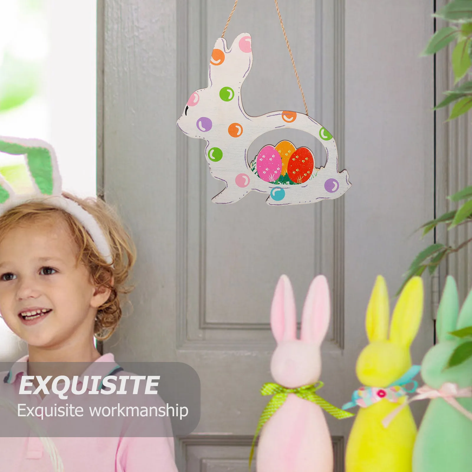 

Rustic Easter Sign Plaque Decoration Wall Door Porch Hanging Rabbit Decor Cartoon Sign For Holiday