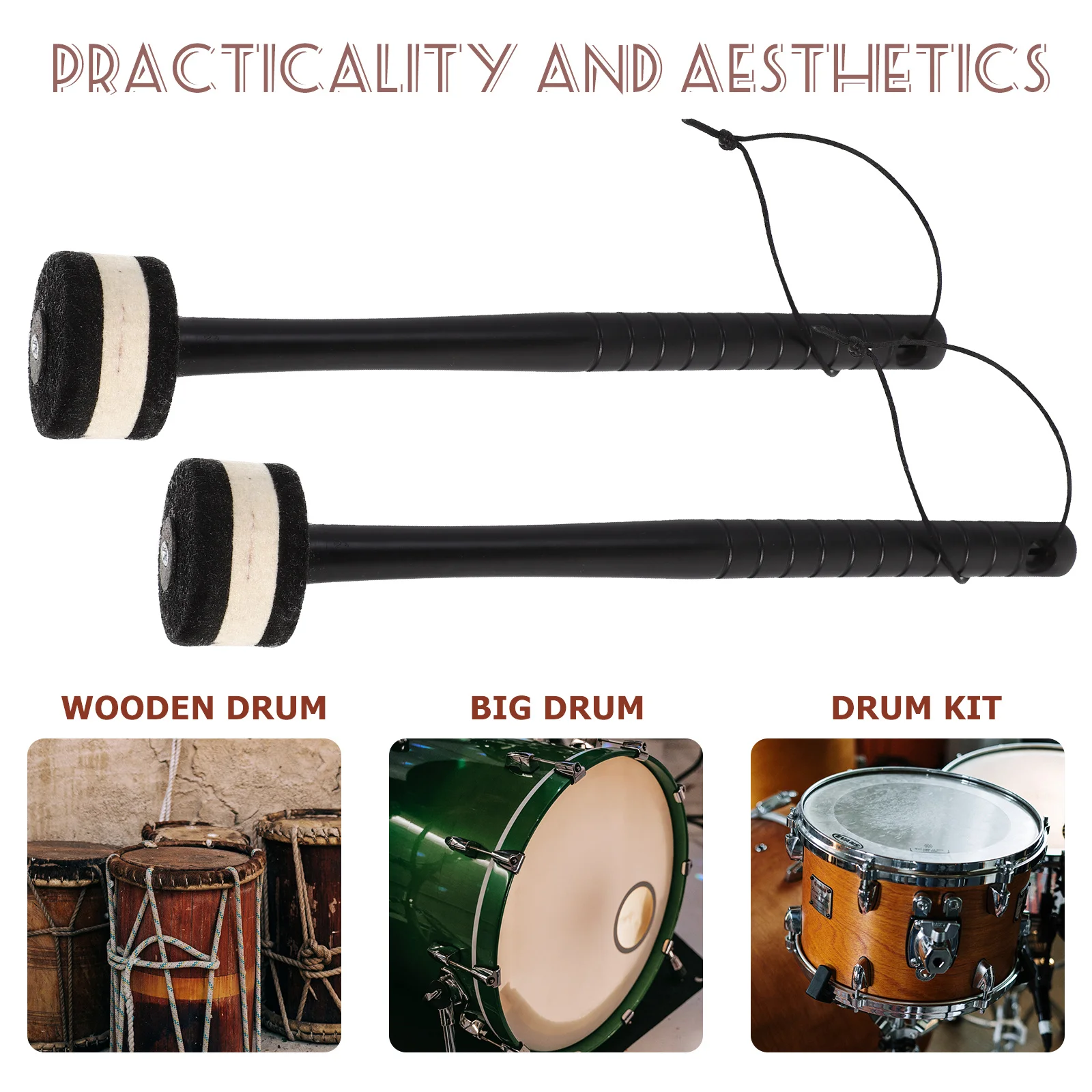 

1Pair Sturdy Trustworthy Drumstick Good Hand Choice Musical Instrument Tool Bass Drum Mallet,drum Stick