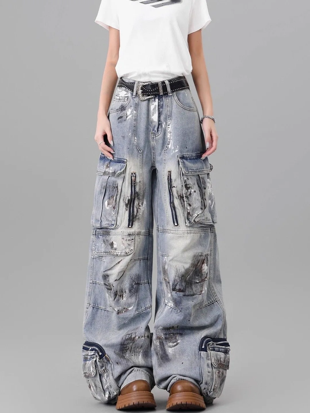 Plones Vaqueros de Trabajo para Hombre, Estilo Retro Americano, Resistentes, con Múltiples Bolsillos, Estilo fiti, Pi...