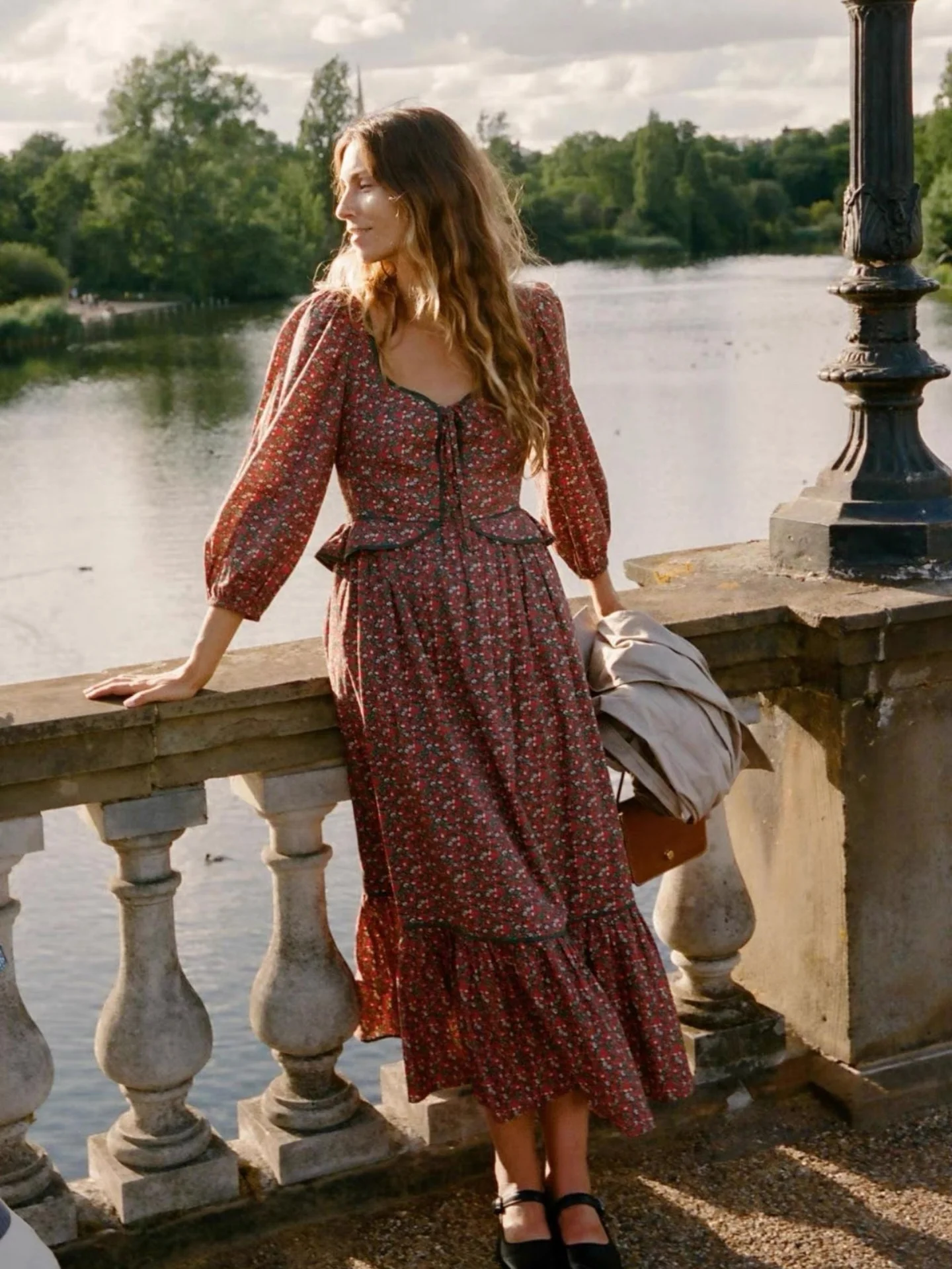 

Ретро-платье с цветочным принтом, длинное, с поясом, с рукавами-фонариками, женское, больших размеров, во французском стиле, с завышенной талией