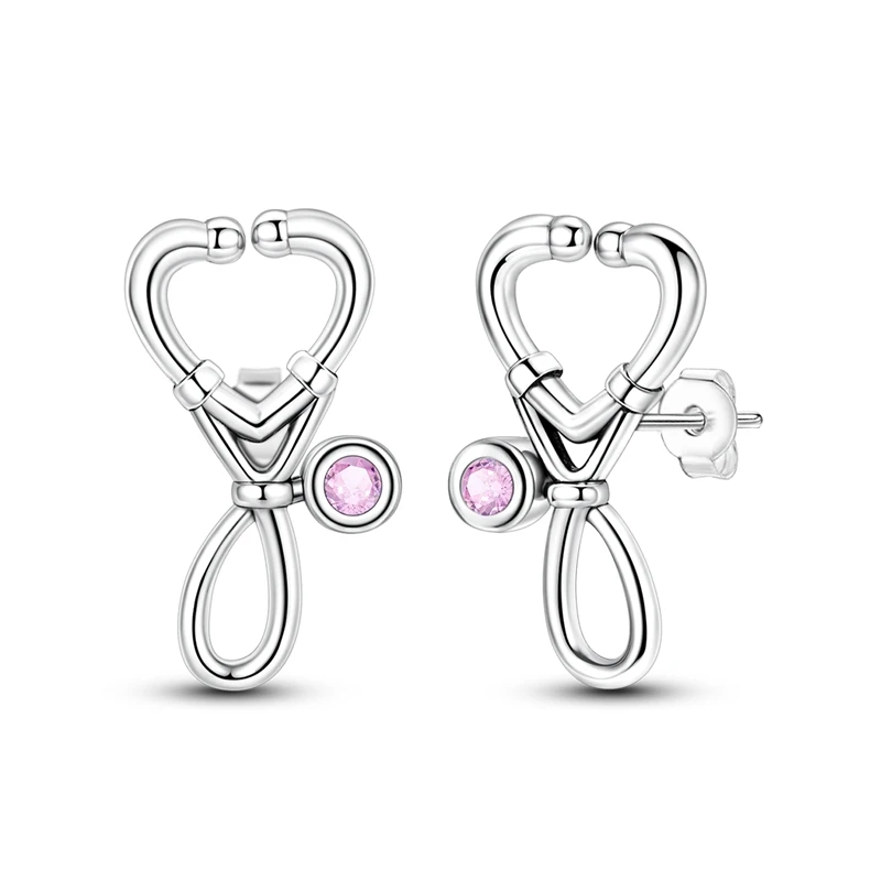 925 Sterling Silber Ohrringe Damen Herz Stethoskop Ohrstecker für Jahrestag Hochzeit Schmuck Geschenke