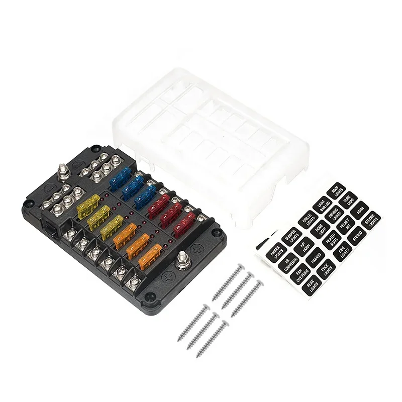 Waterproof car bus marine 12 way circuit led indicator 12V 32V DC fuse box holder with negative terminal