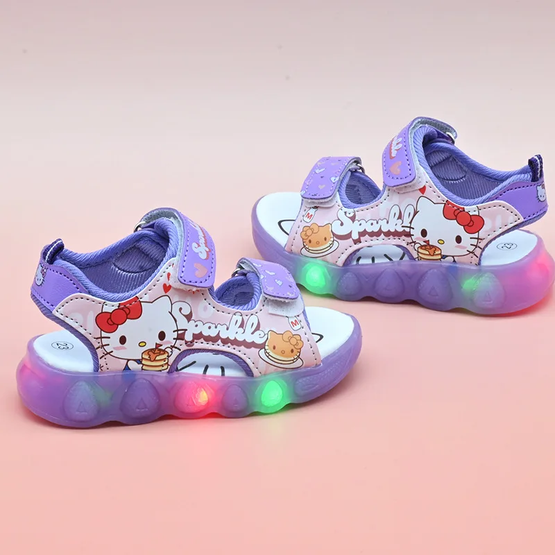 Kids'Casual Schuhe Sandalen Led Licht Cartoon PU Leder Sommer Sandalen Für Mädchen Anti-slip Atmungsaktive Rosa Lila Größe 21-30