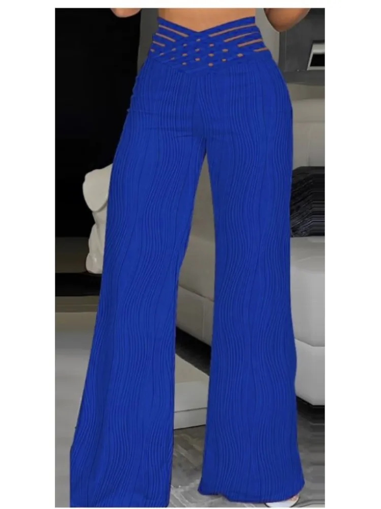 

Elegant Fashion Office Trousers Casual Pant 2025 Crisscross Mesh High Waist Wide Leg Pants Women's Flared Pants Y2k Streetwears