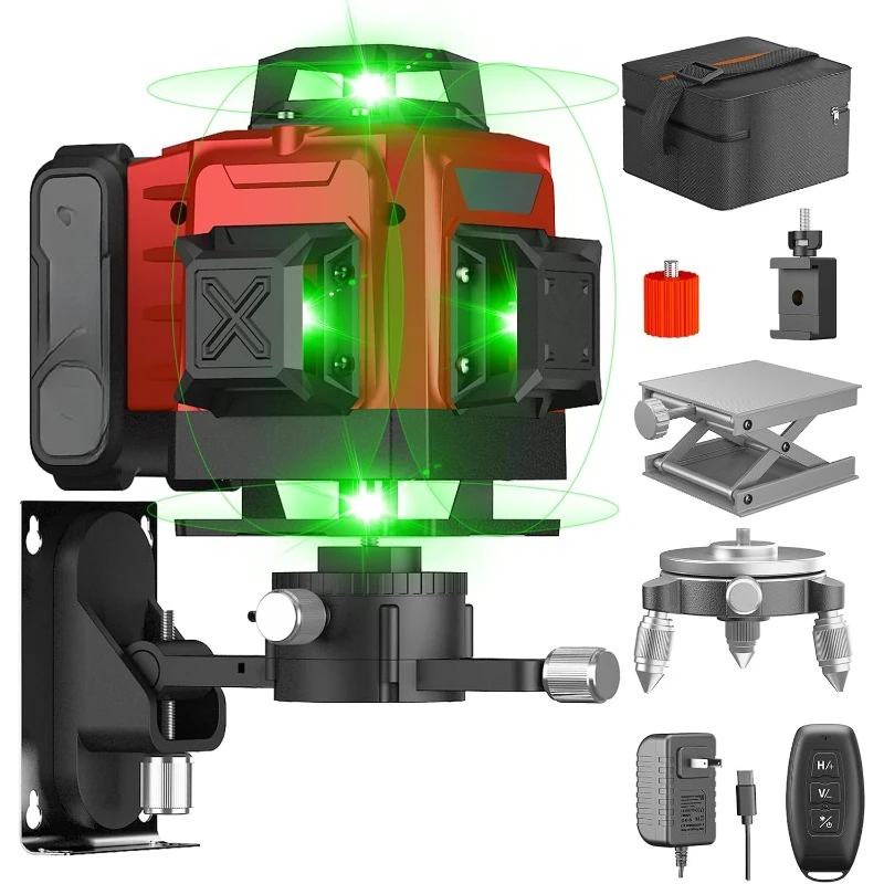 Green Cross Line Laser for Picture Hanging and Construction,4D Vertical & Horizontal Line,Level Tool