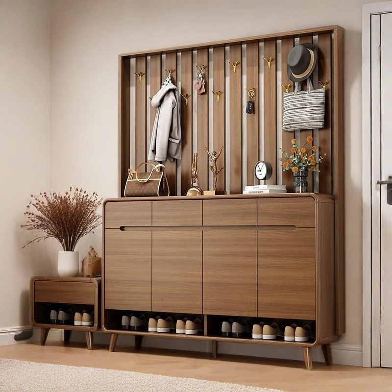 Home living room entrance partition cabinet hanger shoe cabinet set integrated solid wood color storage cabinet new model with s