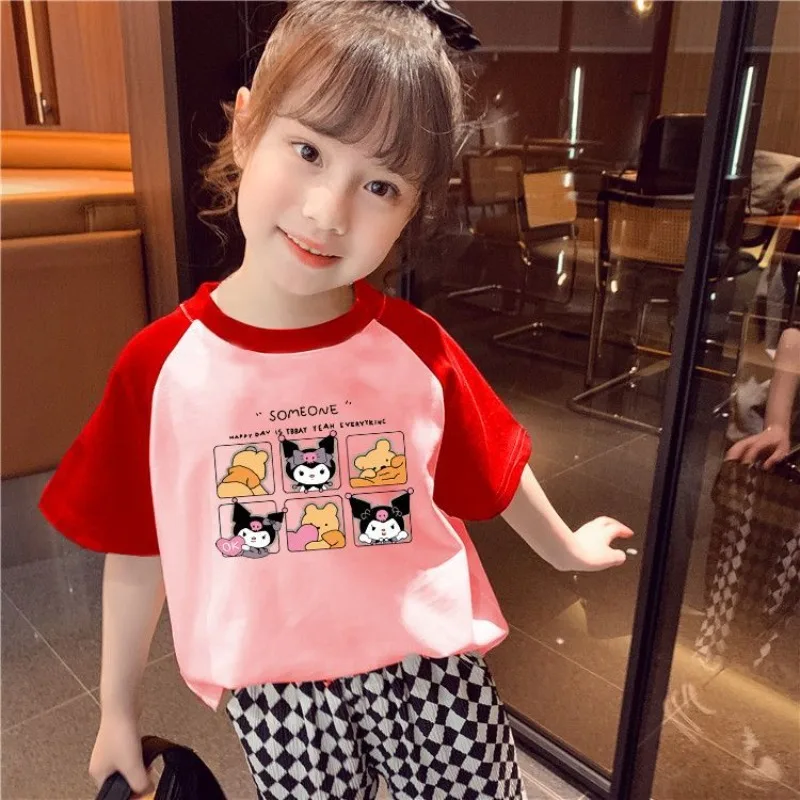 

Summer Sanrio Cinnamoroll My Melody Anime Kawaii Ins Fashion Short Sleeve Shirt Cute Kuromi Children Hooded Clothes Gifts Toys