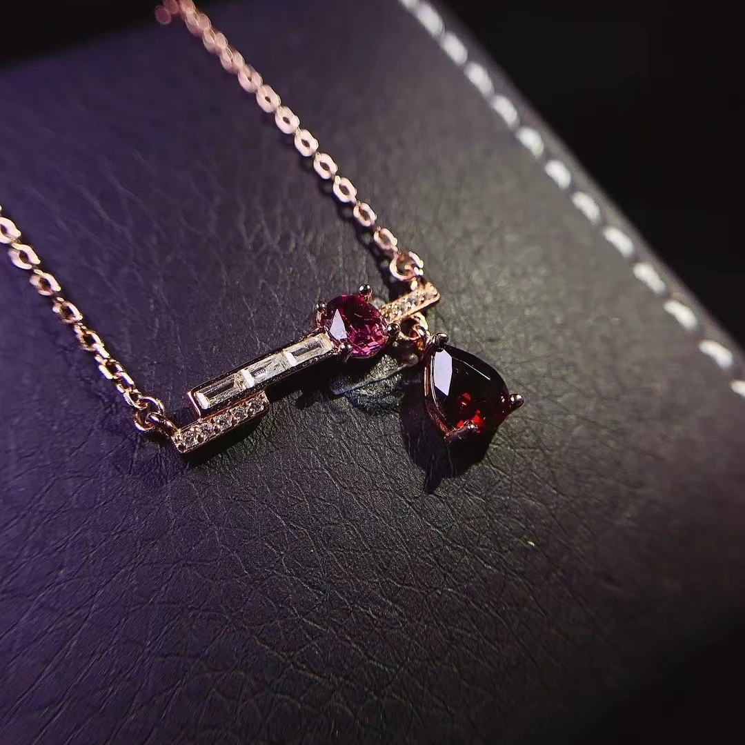 KJJEAXCMY Natural Garnet Necklace S925 silver , electroplated locking color process, high clarity Full of luster Support testing