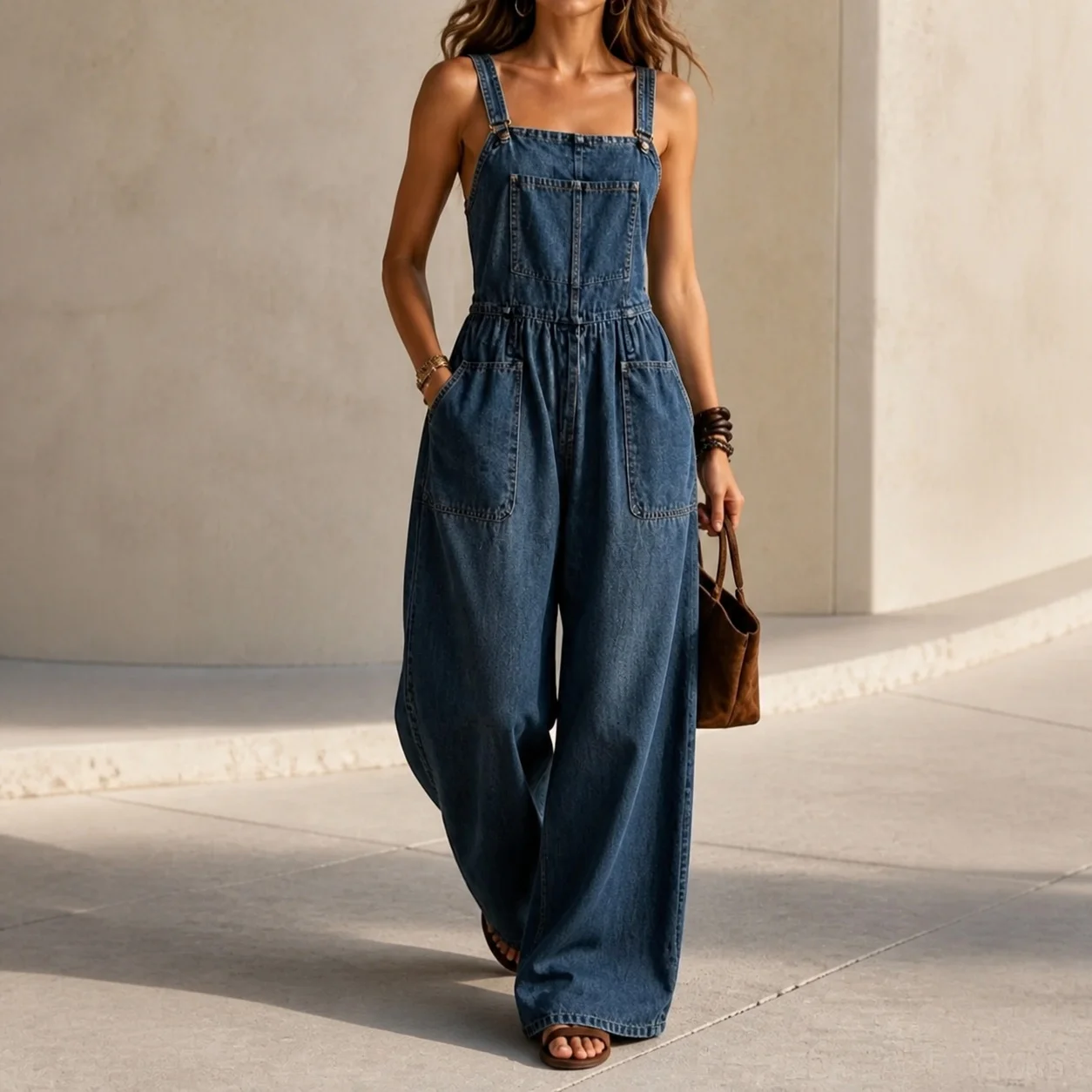 Loose Fit Sleeveless Pants with Off Shoulder Thin Full Length Woven No Stretch Women Jumpsuit Streetwear Sexy Fresh Sweet Summer