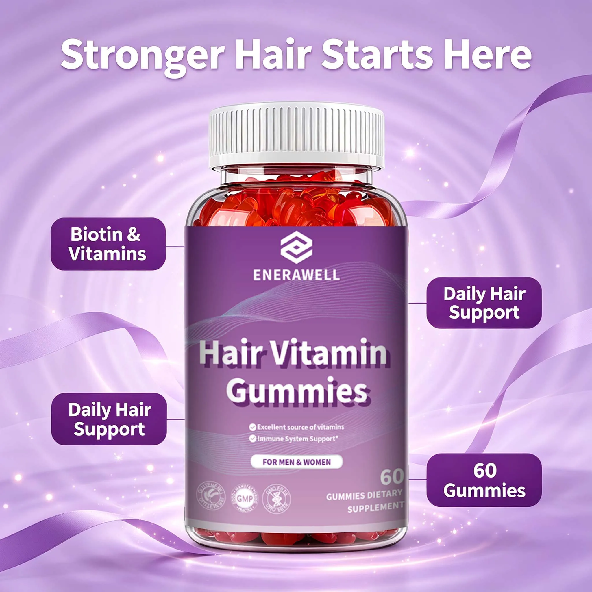 Biotin Gummies 5000 Mcg Hair Skin Nails Support Beauty Vitamins 60 Gummies Daily Wellness Supplement