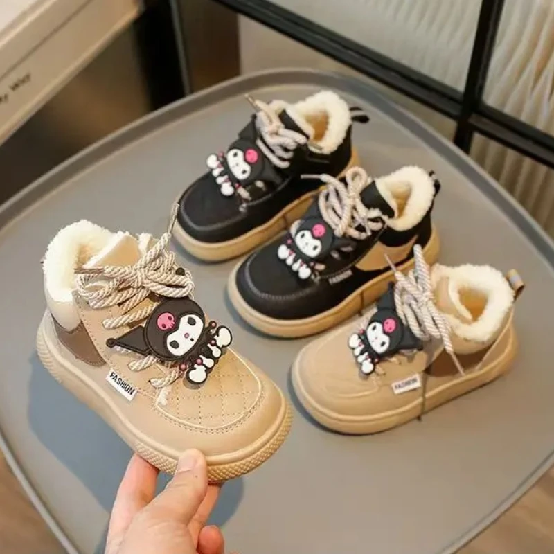 

Soft-soled Lightweight Anti-slip Children's Casual Shoes for Autumn Winter EVA Fleece Warm Color-block Kuromi Sports Shoes