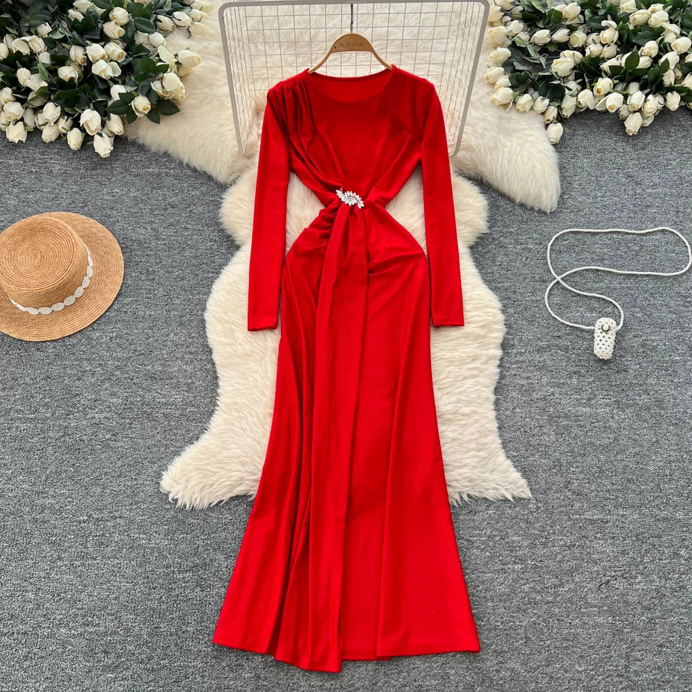 فستان بوهو أنيق عتيق بأكمام طويلة من حجر الراين أنيق على الموضة الكورية الجنية ملابس نسائية #1