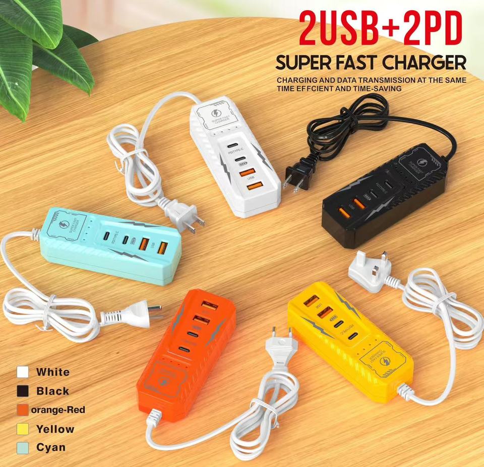  USB PD Electrical Socket Desktop Charging Station EU US UK USB Power Strip Charger Adapter Type C 4 Ports Colorful Wall Charger
