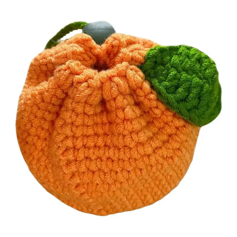 Orange Coin Purse Cute Coin Purse Orange-Shaped Crochet Purse Cute Wallet Crochet Tangerine Bag Coin Chargers For Women