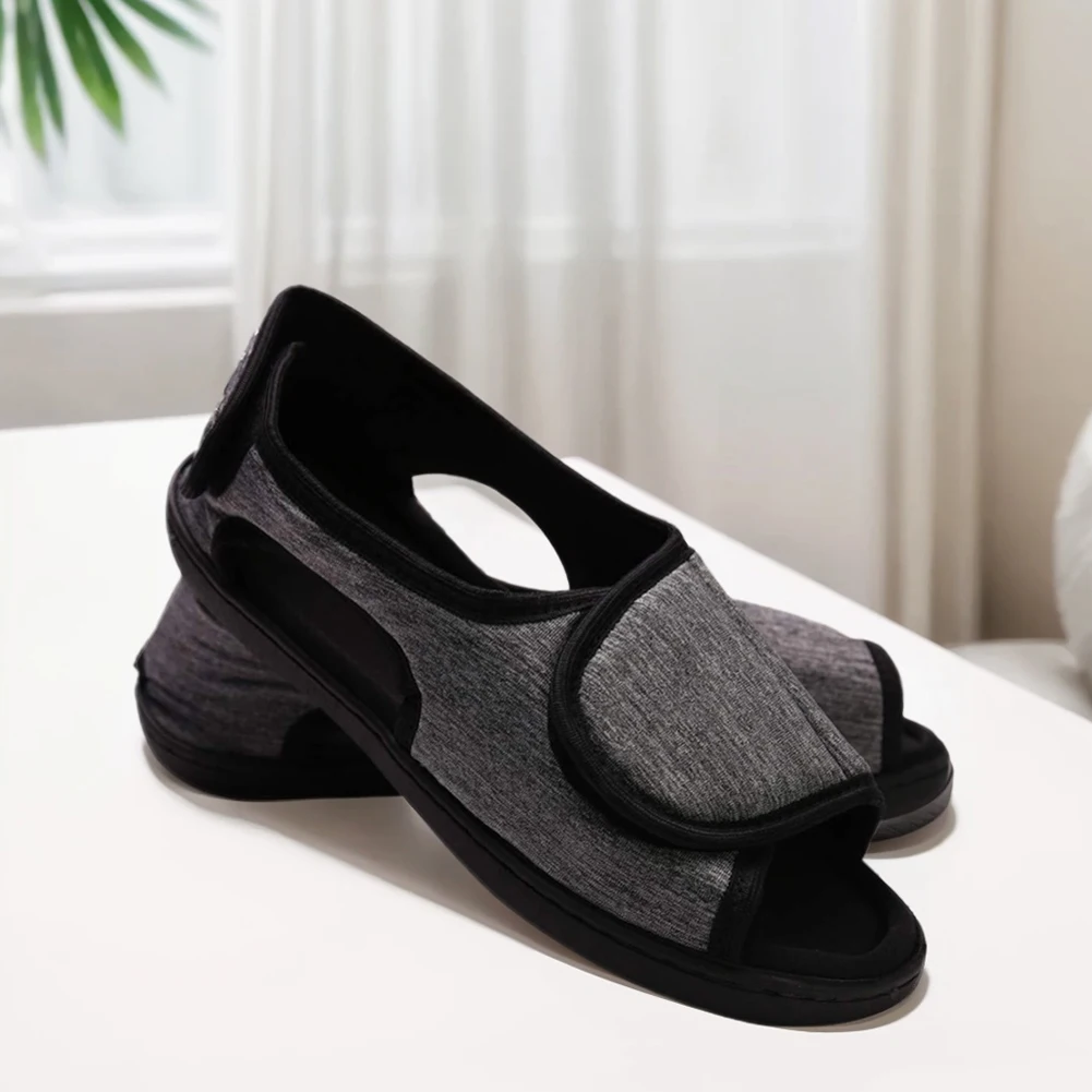Hook and Loop Fastener Shoes Adjustable Edema House Shoes Breathable Slip-On Edema Footwear Non-Slip for Indoor Outdoor