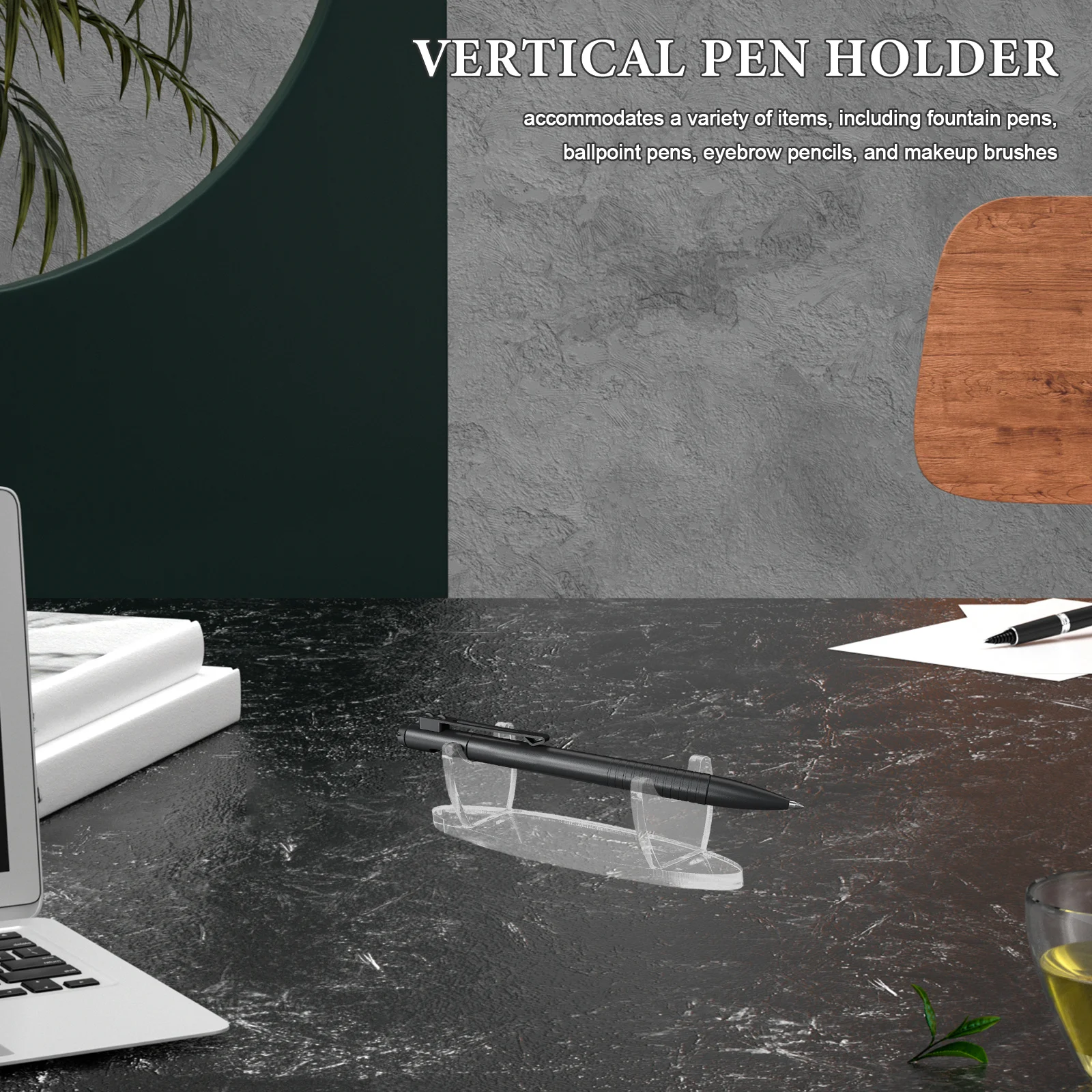 2 قطعة حامل قلم أكريليك شفاف عرض عمودي حامل قلم رصاص نافورة قلم منظم تخزين فرشاة للمكياج #6