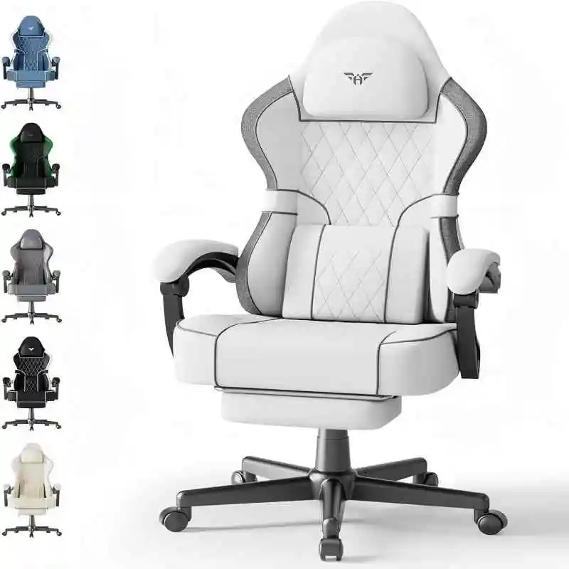 Chaise de jeu Soontrans, chaise de jeu ergonomique avec appui-tête réglable et coussin lombaire, accoudoirs, repose-pieds, chaise de jeu PC de course