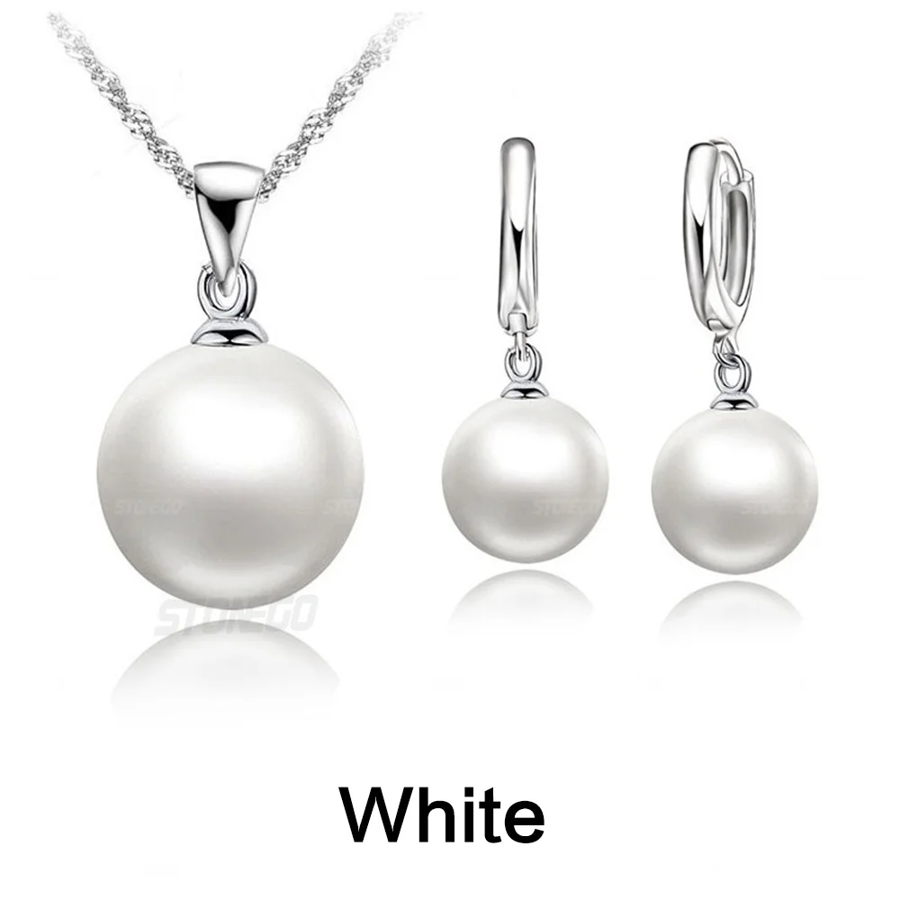 3Pcs/Set Fashion Freshwater Pearl Jewelry Sets Necklace + Natural Pearl Hoop Earrings Stonego Woman Wedding 3 Colors Jewelry