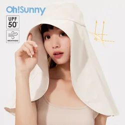 OhSunny Women Large Brim Sunhat UPFav2000+ New Bucket Cap with Neck Flap Full Protection Anti-UV Washable Summer Hat Beach Visor