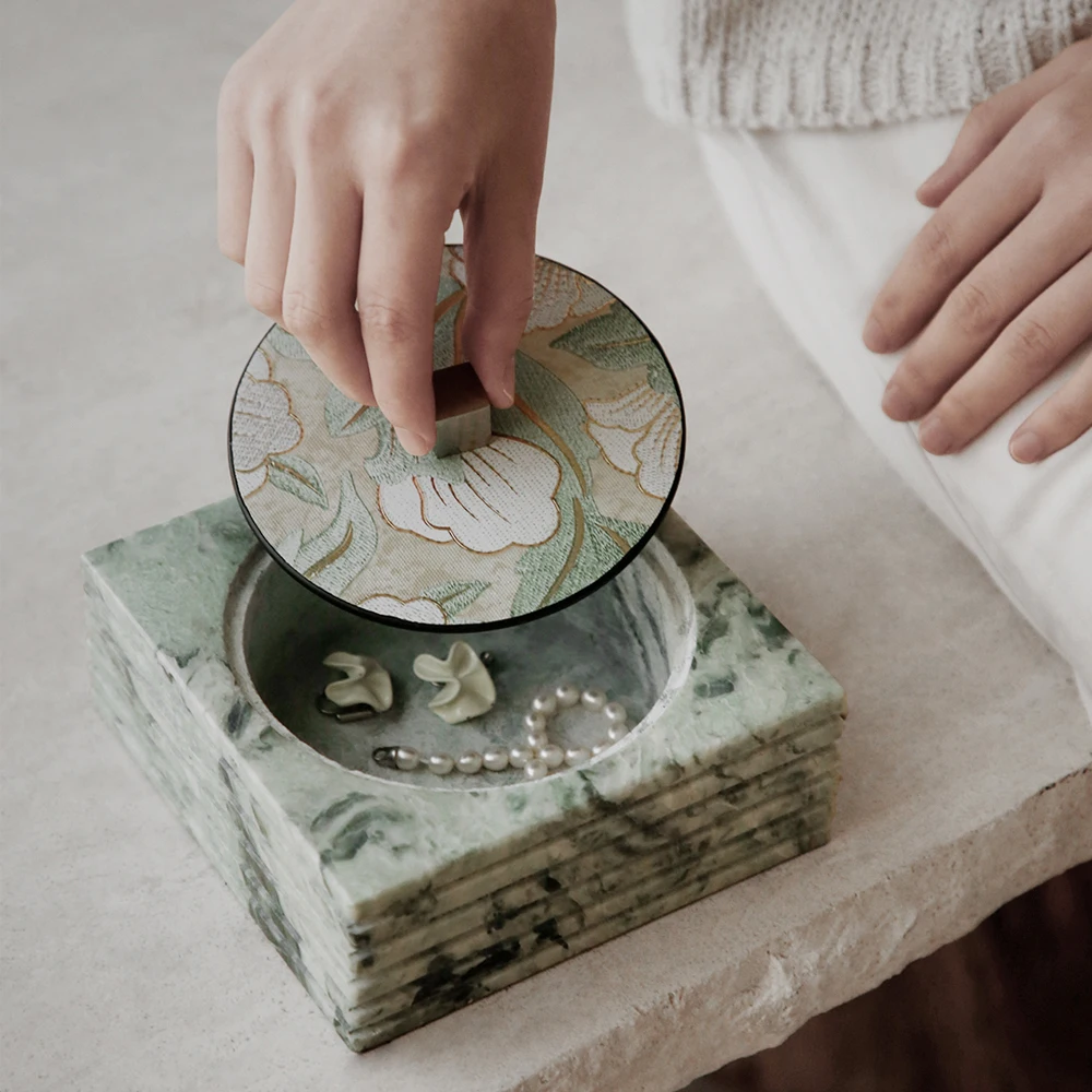 

Natural Marble Jewelry Box Organizer Vintage Candy Jar Decorative Ring Earring Trinket Storage Container with Lid