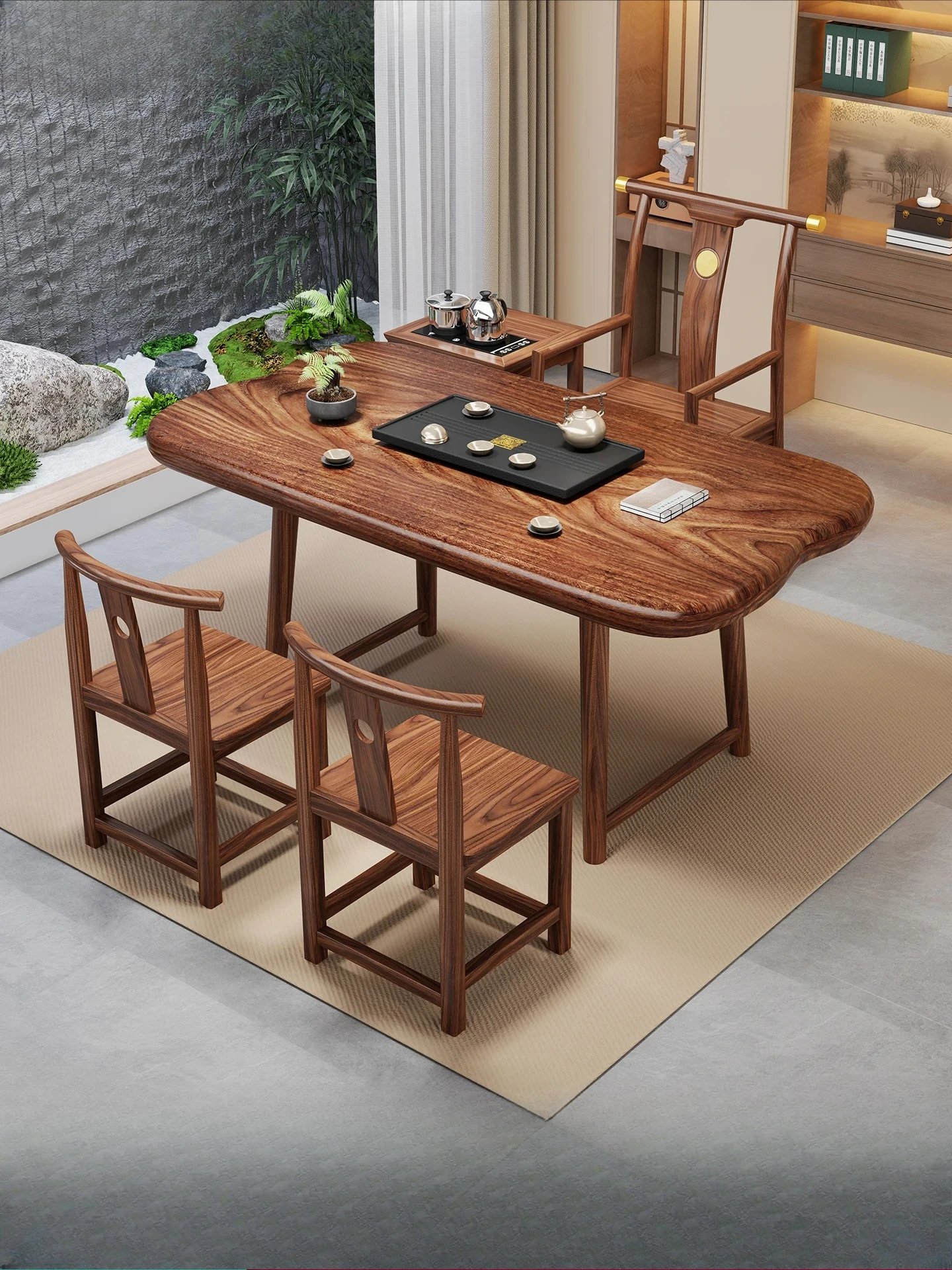 

Balcony tea table and chair combination new Chinese-style small apartment household living room coffee tea table