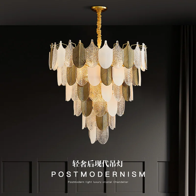 

Modern LED Feather Glass Ceiling Chandeliers Luxury Villa Pendant Light Atmosphere High-end Living Dining Room Hanging Lamp