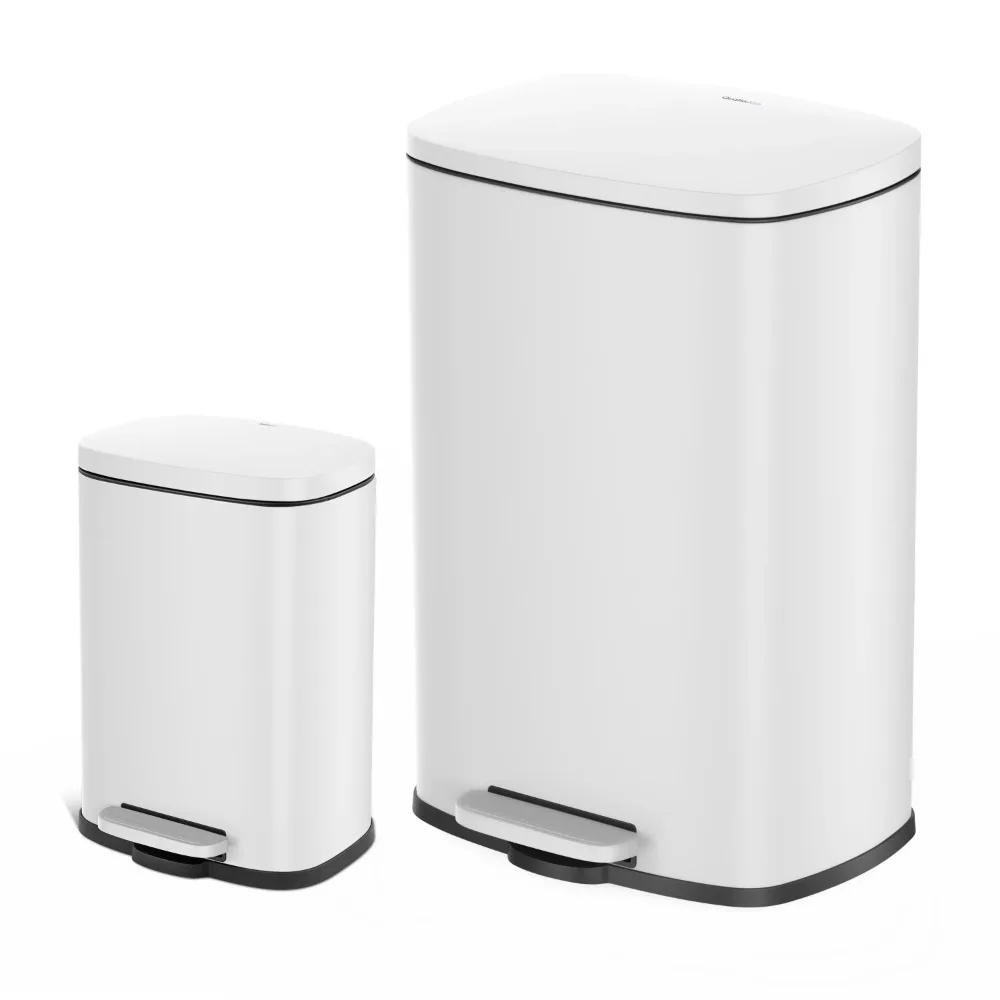 

13.2 Gallon and 3.2 Gallon Trash Can Combo Bucket Garbage Cans Free Shipping Rectangular Shape Step Can Combo - Matte White Home