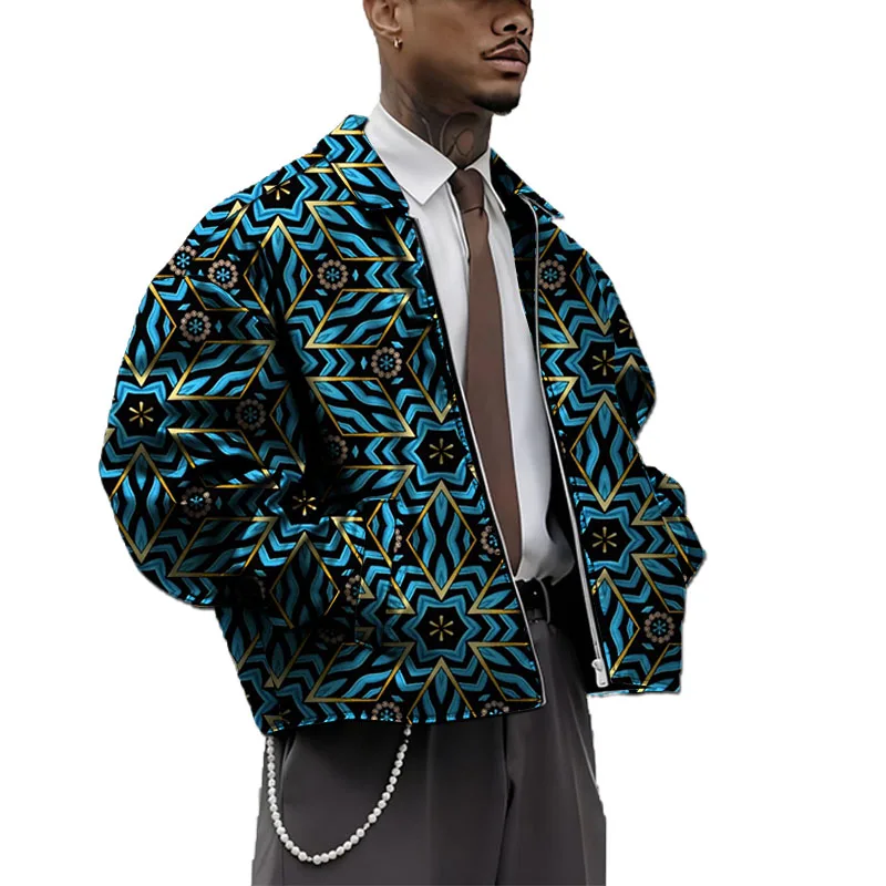 

Ethnic Style Men's Quilted Jackets African Couture Turn Down Collar Short Winter Coat Male Nigerian Print Outfit Tailored