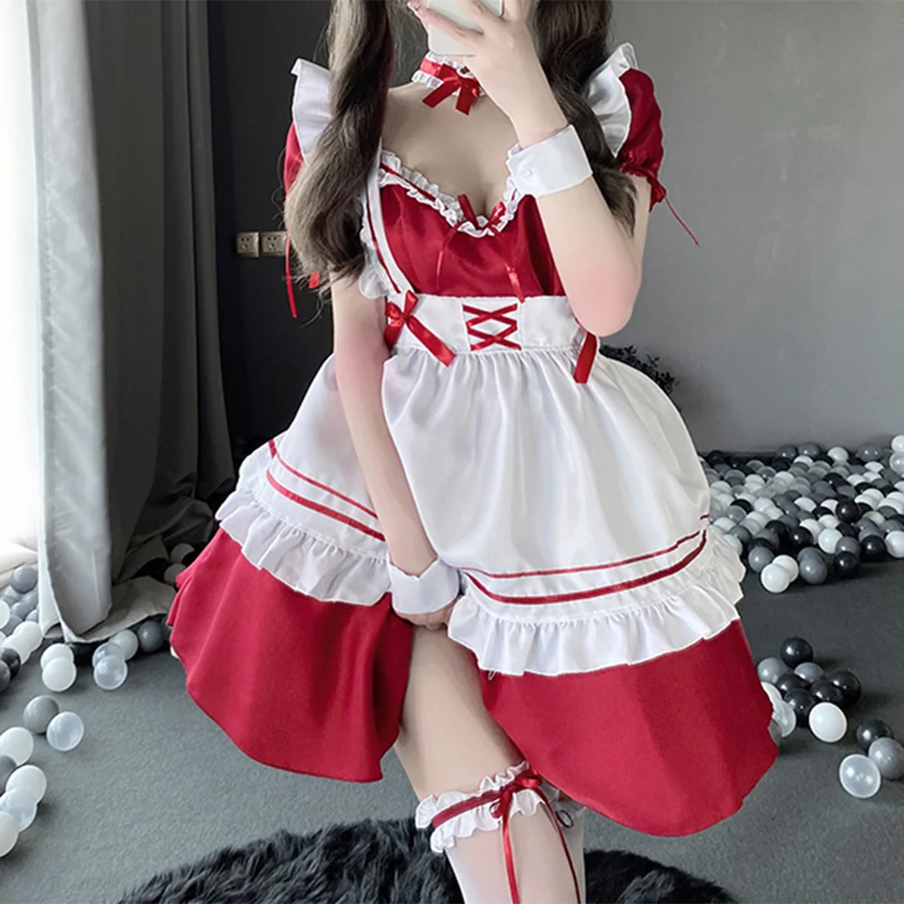 

Large size maid outfit Japanese two-dimensional COS student dress cute Lolita burgundy stage play suit